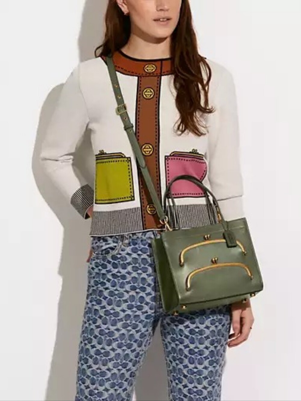 Coach Cashin Carry Tote 22, Double Kisslock, Green - Picture 2 of 15